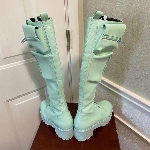 Sugar Thrillz - Mint Obsidian Pocket Combat Boots - Size 8M - Picture 6 of 16